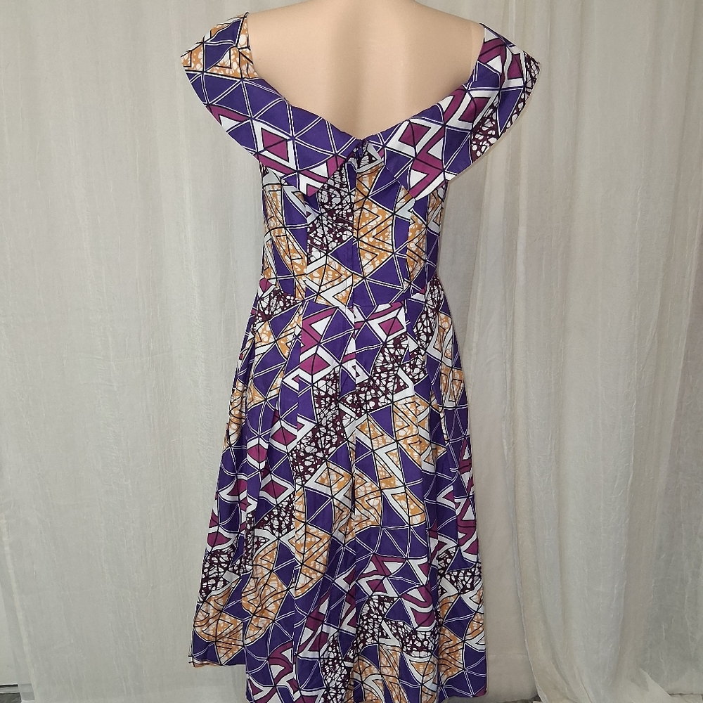 NIARA New Woman Size 12/36 Elegant High-Low Geometric Dress in Purple and Gold - Picture 13 of 17